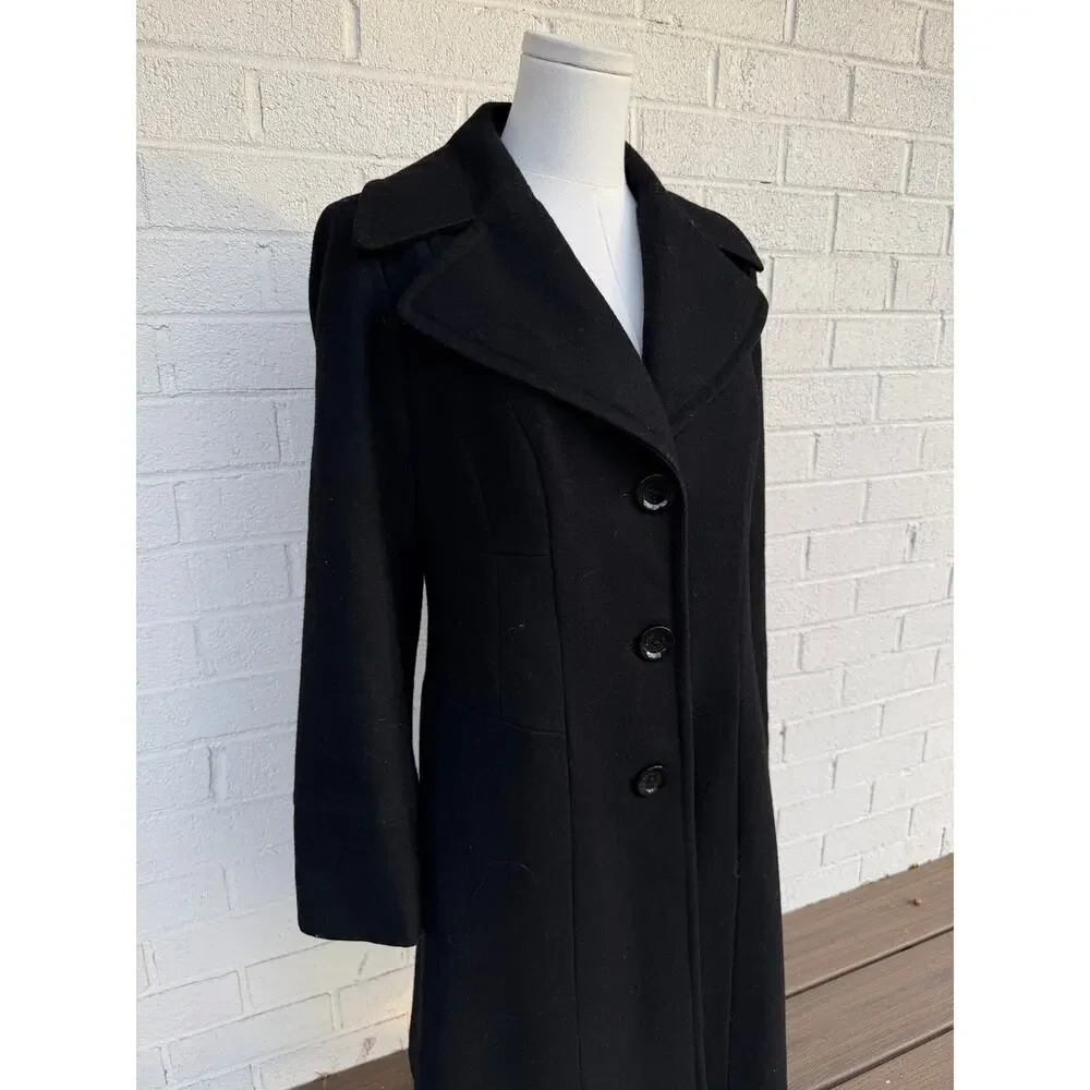 Michael Kors Black Wool Coat Size 6 Tailored Button Front Classic Winter Coat